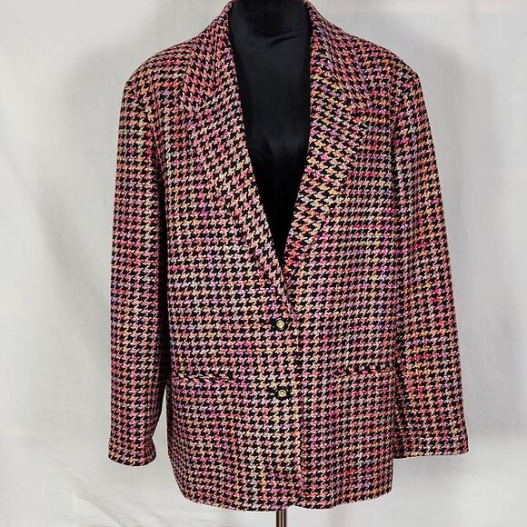 Patchington Size 16 Multi Color Houndstooth Suit Blazer 2 Button Jacket - Picture 1 of 12